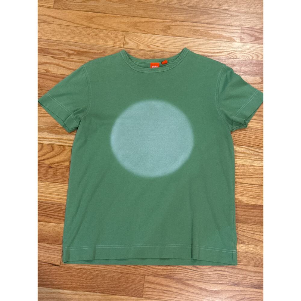 Vintage Hugo Boss Orange Label Circle Graphic Tee Green Small Early 2000s